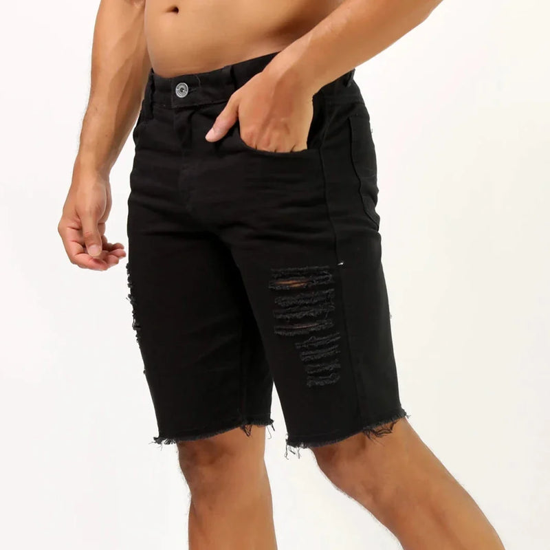 Bermuda Rasgada Masculina Preta Casual