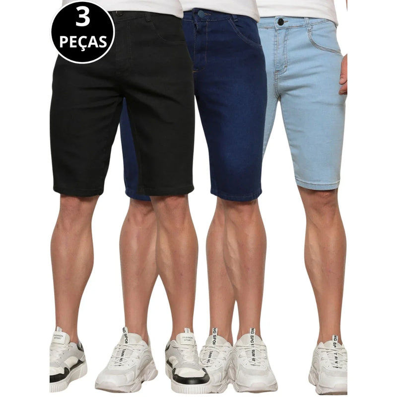 Kit 03 Bermudas Jeans Masculina Casual