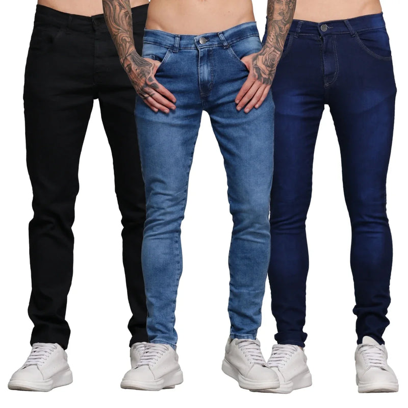 Kit 03 Calças Jeans Masculina Skinny Lycra