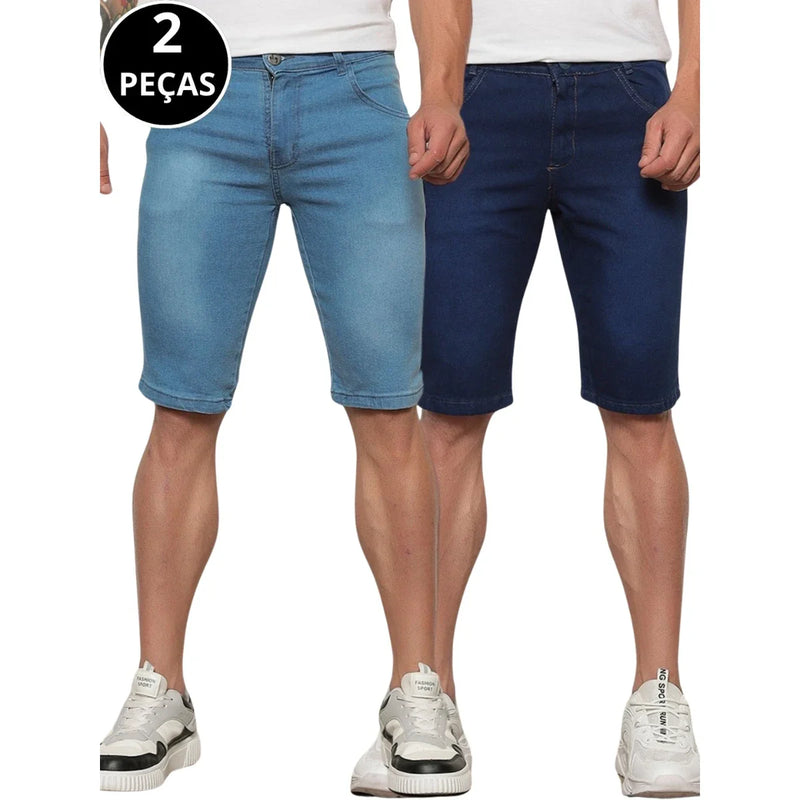 Kit 02 Bermudas Jeans Masculina Casual Moda Verão