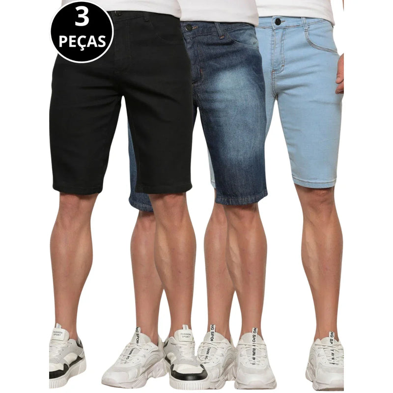 Kit 03 Bermudas Jeans Masculina Casual