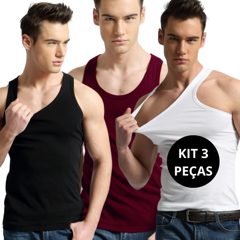 Kit 3 Regatas Masculinas Slim
