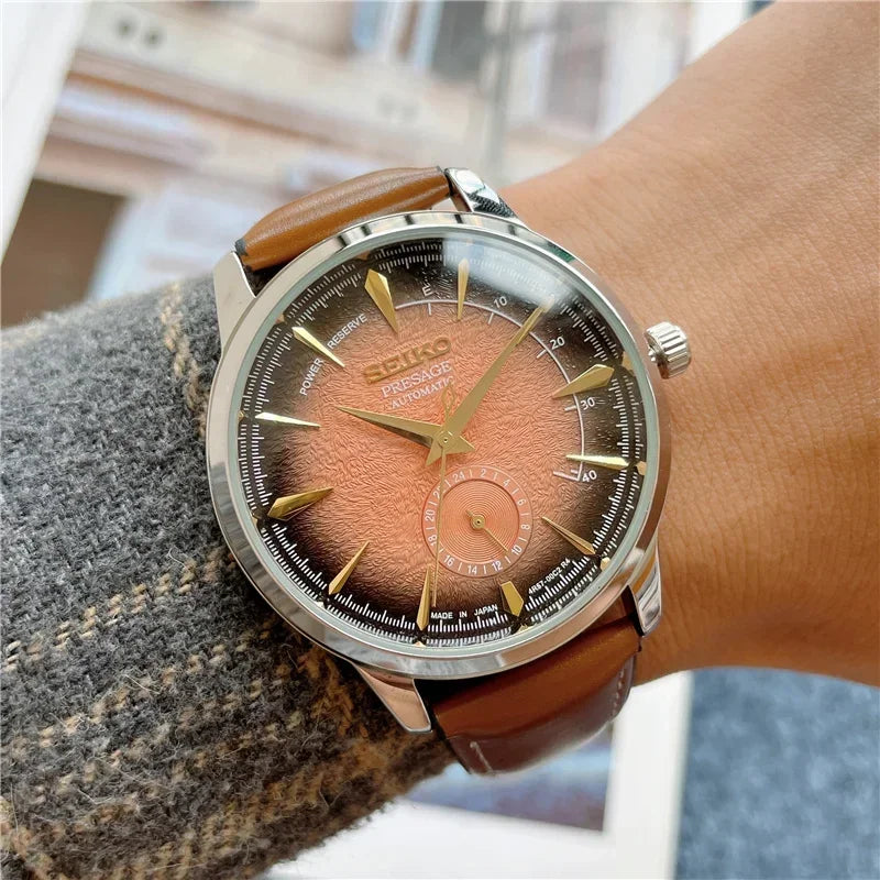 Novo negócio de luxo seiko relógio masculino quartzo moda casual pulseira de couro