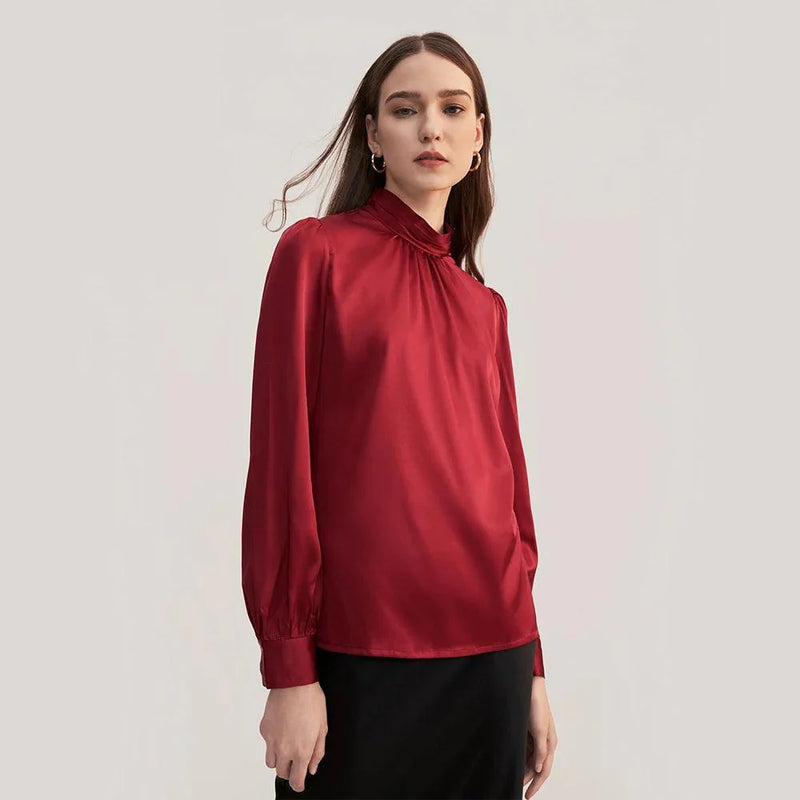 Blusa Seda Retrô Gola Alta