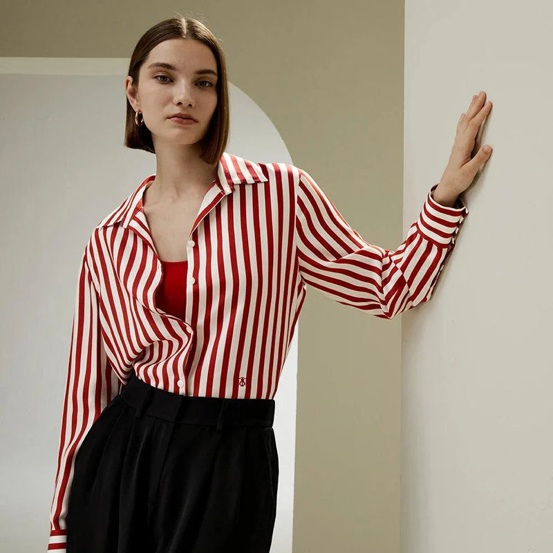 Camisa Social Listrada Vermelha