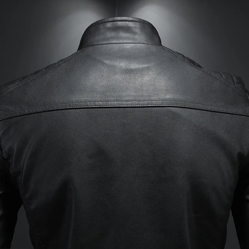 Jaqueta de couro com gola alta masculina, jaqueta casual de couro slim versão coreana