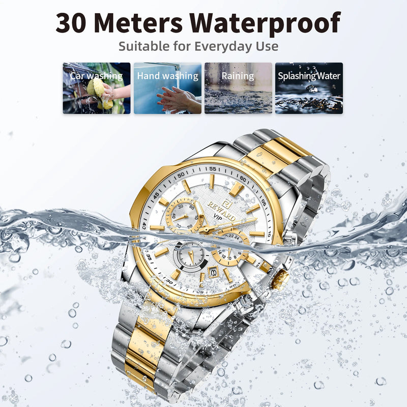 New Design REWARD VIP Business Men's Wrist Watches Chronograph Luminous Sport Watches for Men Water Resistant Stainless Steel