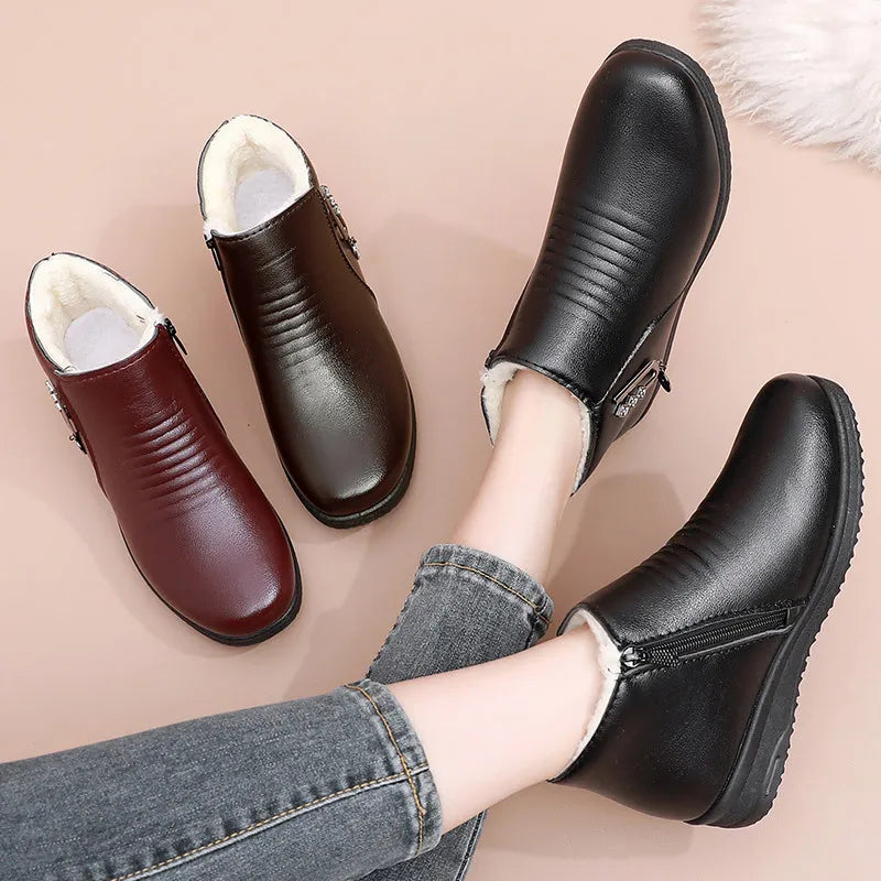 Bota Casual de Couro Lã Inverno