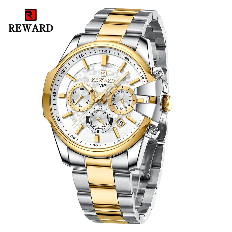 New Design REWARD VIP Business Men's Wrist Watches Chronograph Luminous Sport Watches for Men Water Resistant Stainless Steel
