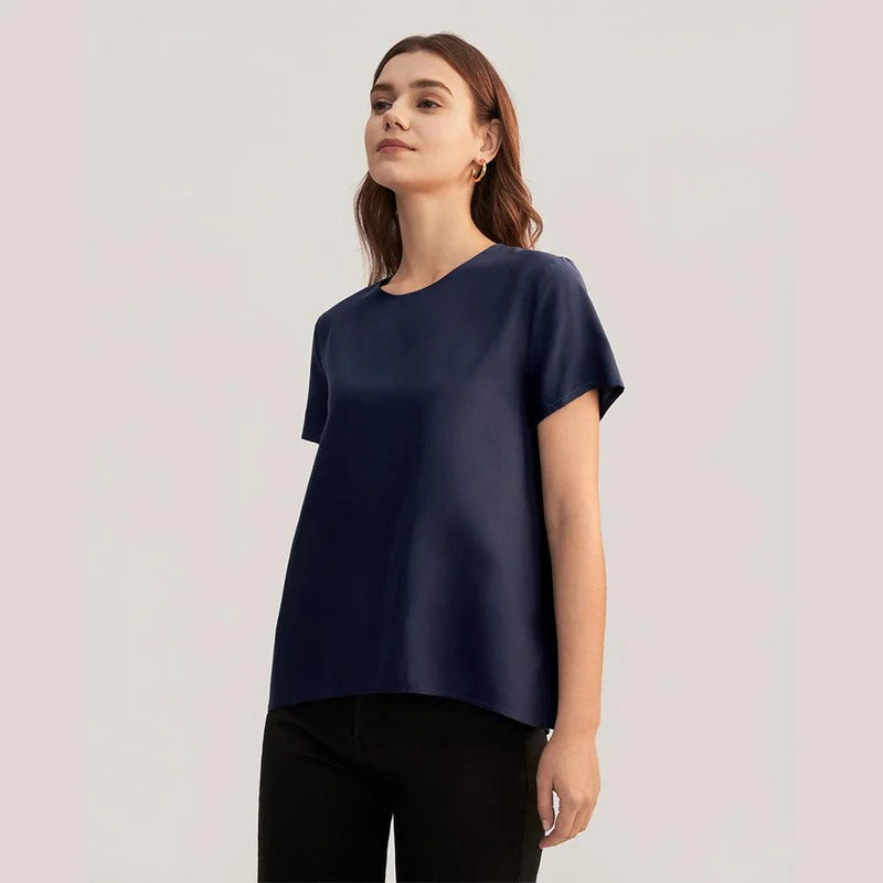 Blusa de Seda de Manga Curta