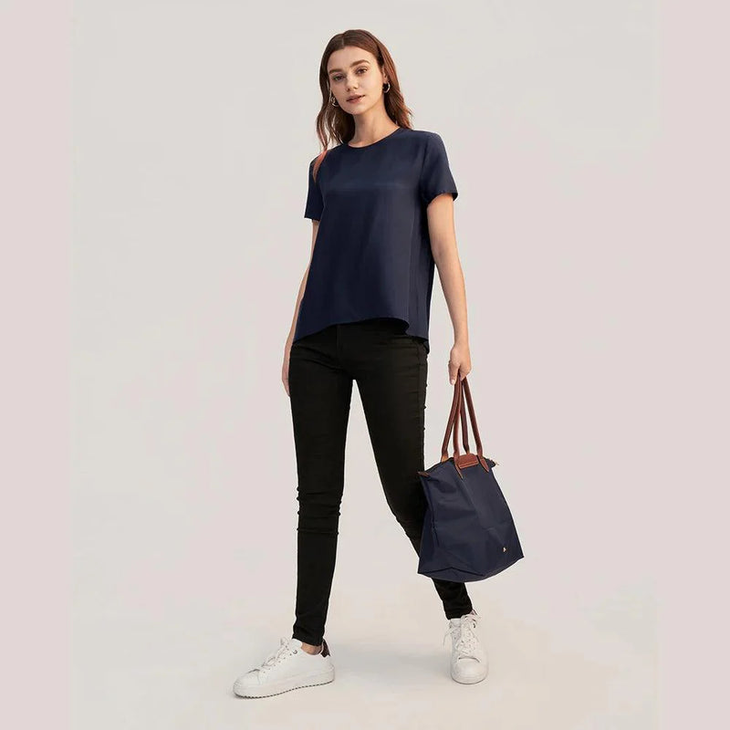 Blusa de Seda de Manga Curta