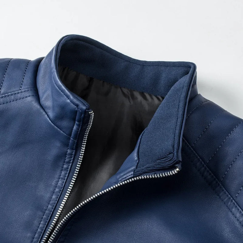 Jaqueta de couro com gola alta masculina, jaqueta casual de couro slim versão coreana