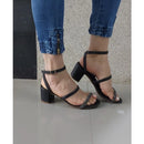 Sandália feminina salto bloco grosso fivela tira strass pré wedding confortavel