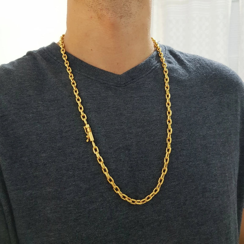 18k Gold Plated Men's Chain 6mm Padlock Lock Clasp
