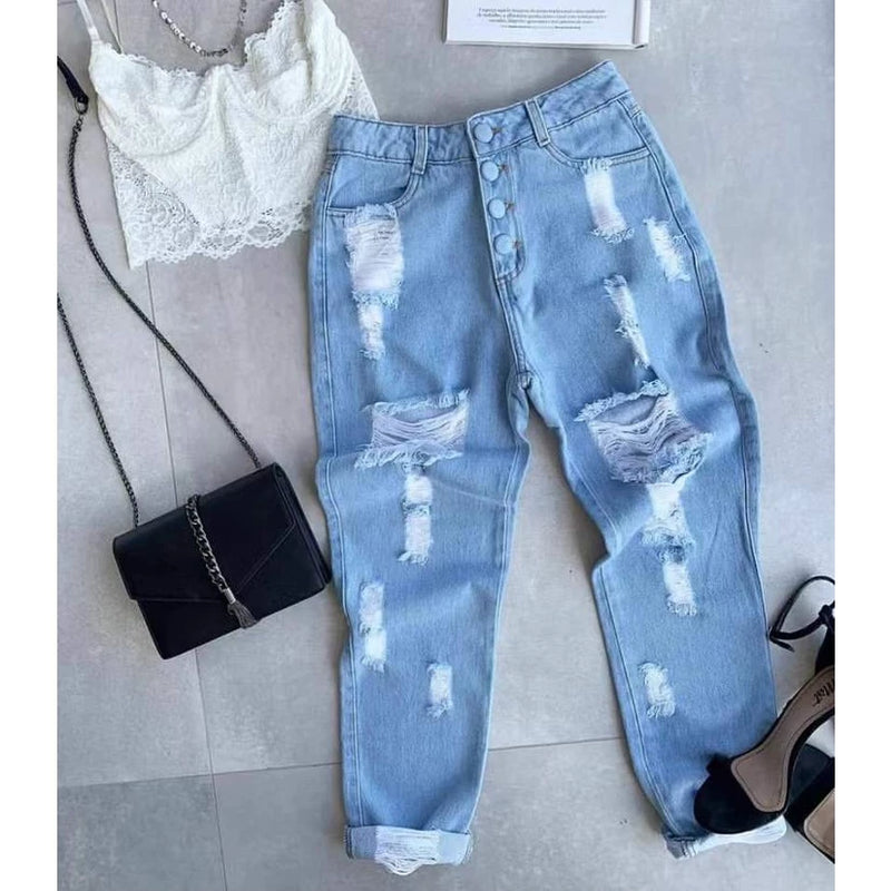 Pants Ripped Button Covered New