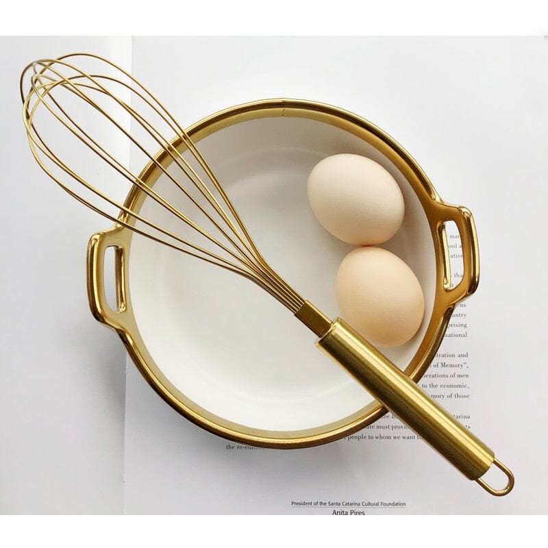 Fouet Batedor Manual Dourado de Aço Inoxidável