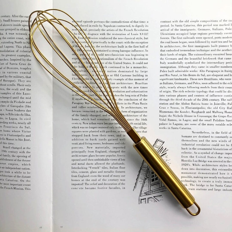 Fouet Batedor Manual Dourado de Aço Inoxidável