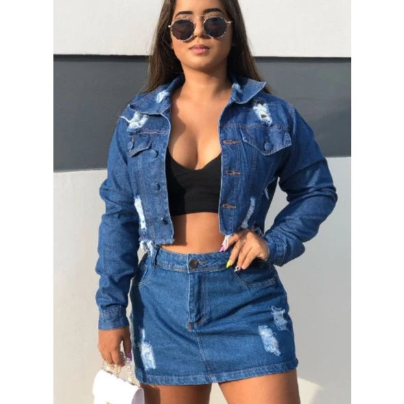 Jaqueta Jeans Feminina Cropped Rasgada – Tendência Estilo Blogueira