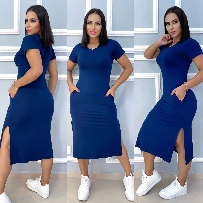 women's viscolycra midi dress with pocket trend summer