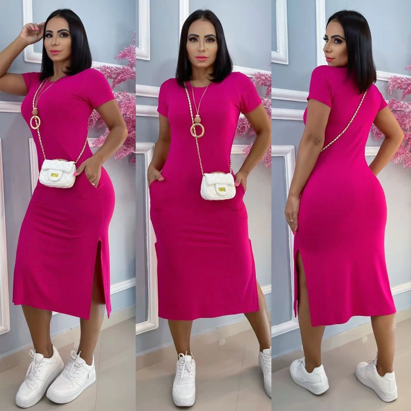 women's viscolycra midi dress with pocket trend summer