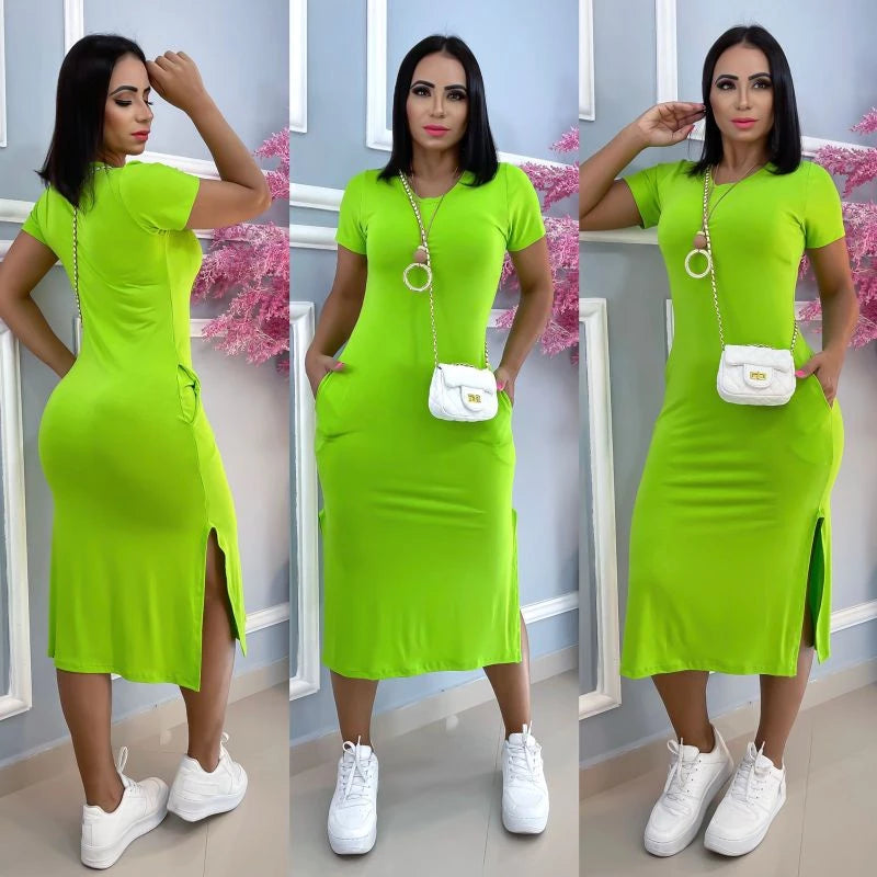 women's viscolycra midi dress with pocket trend summer