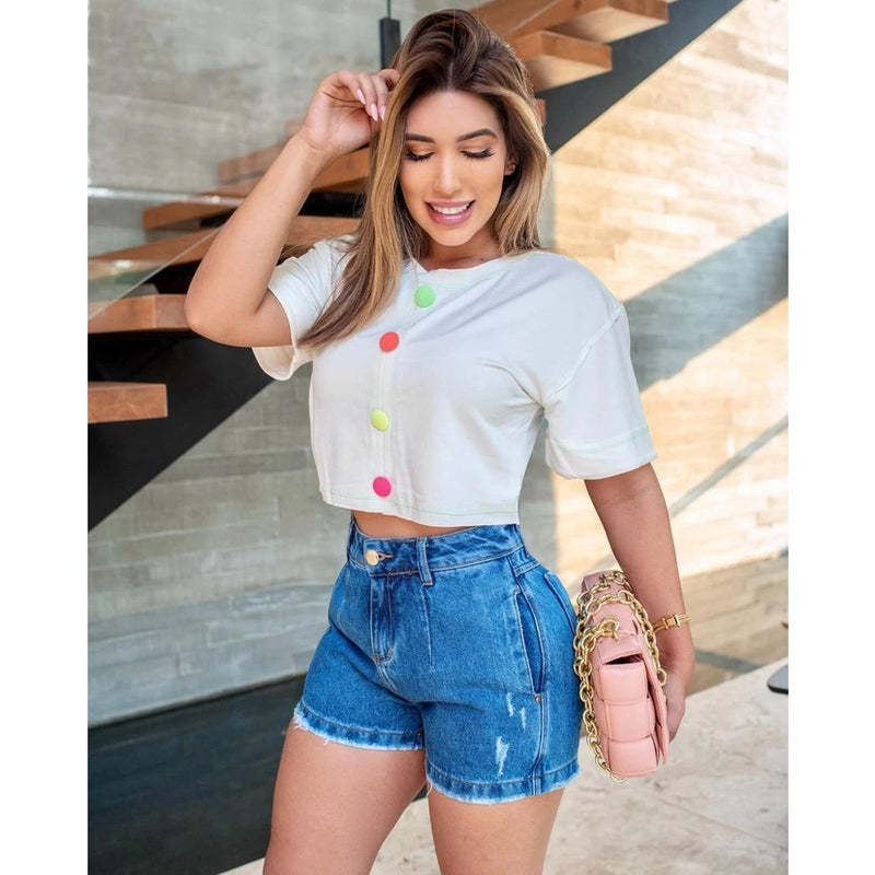 Short Jeans 100% Algodão 36 ao 46 Feminino Cintura Alta Curto