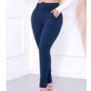 Calça Feminina Skinny Malha Crepe Com Cinto Forrado Cintura Alta Qualidade