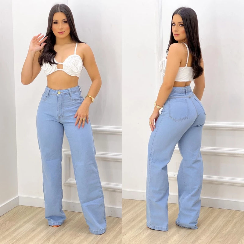 Women's Stylish Wide Leg Light Jeans High Waist Top IMMEDIATE SHIPPING
