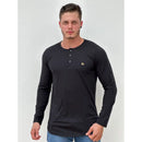 Camisa manga longa Longline masculina com gola portuguesa henley inverno, camisa de frio manga longa, camisa de botões.