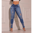 Calça Jeans Feminina Detalhes Bordado Estrela Destroyed