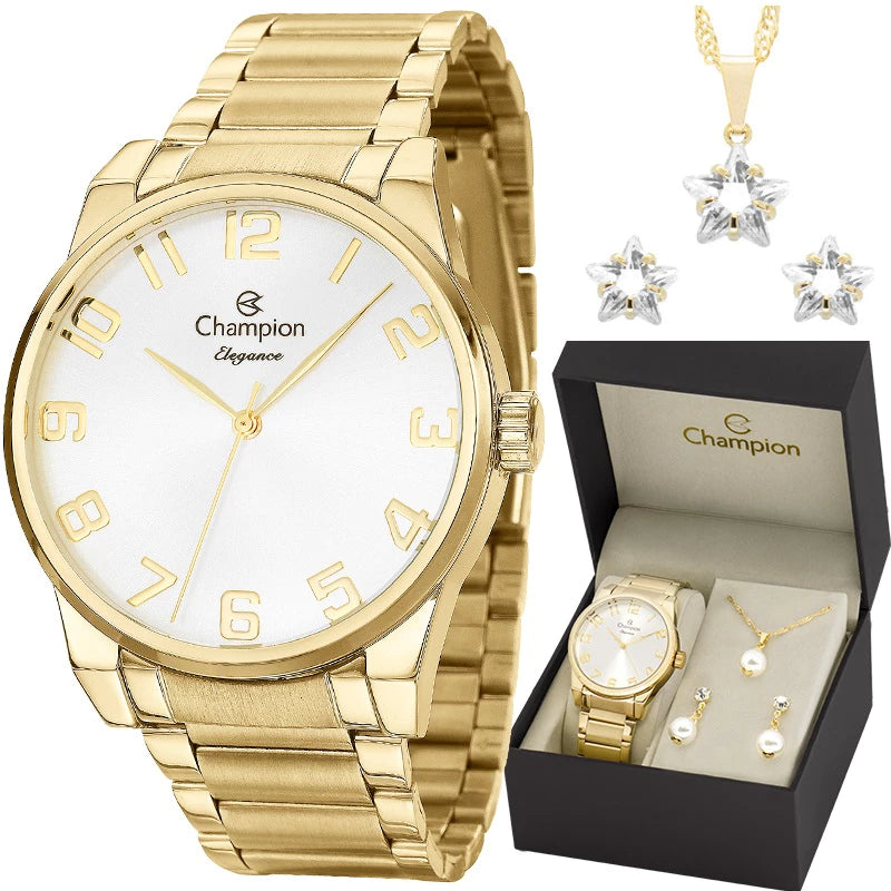 Champion Women's Elegance Gold Watch CN27652W + Necklace and Earrings Kit