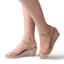 Sandália Salto Anabela Feminina Plataforma Alta Preta Nude Caramelo