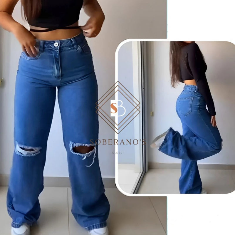 Women's Wide Leg Pantalone High Waist Fabric Jeans