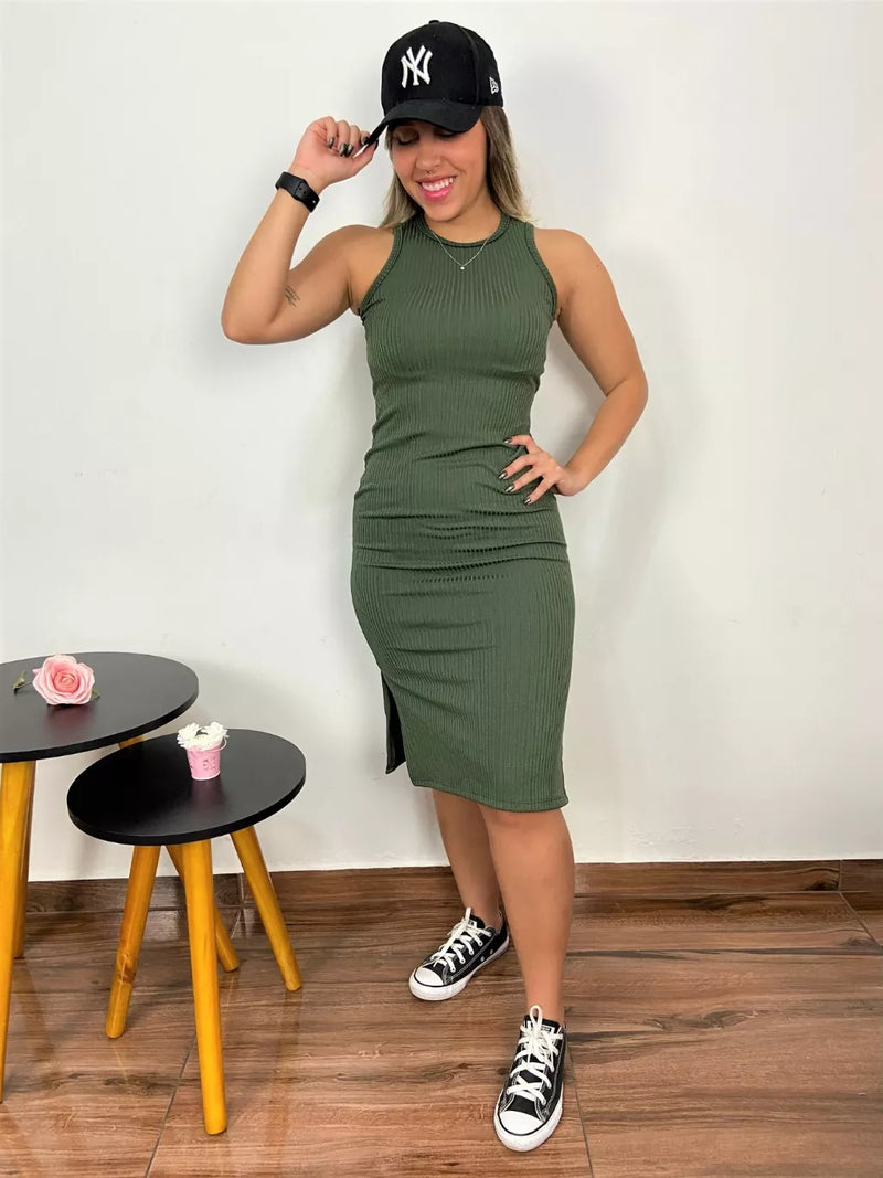 Midi Dress Regatta with Ribbed Side Slit for Women from S to XXL