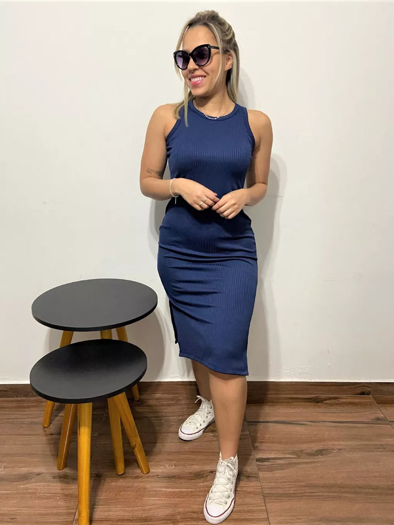 Midi Dress Regatta with Ribbed Side Slit for Women from S to XXL
