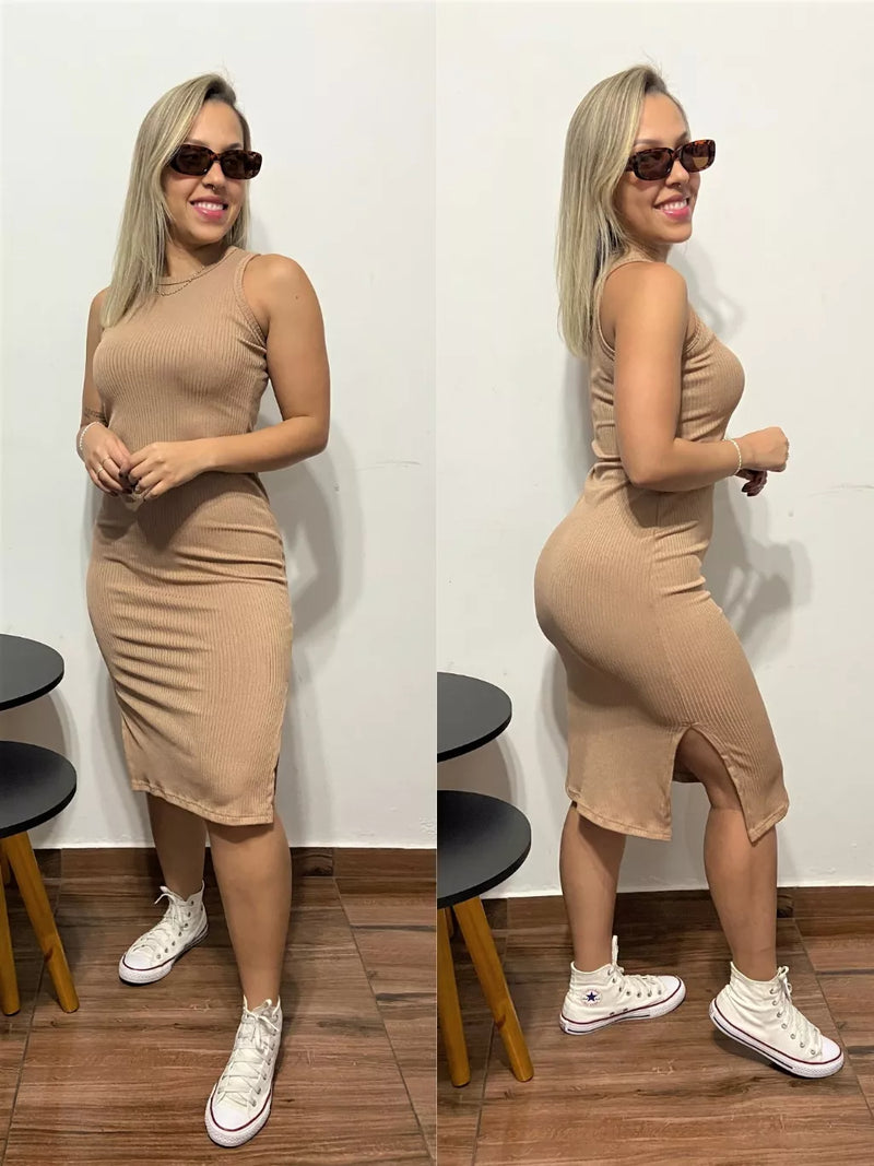 Midi Dress Regatta with Ribbed Side Slit for Women from S to XXL