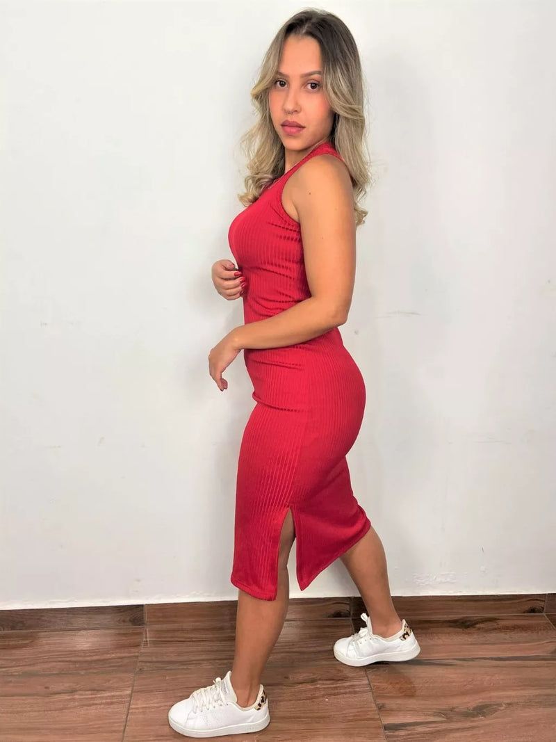 Midi Dress Regatta with Ribbed Side Slit for Women from S to XXL