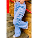 Calça Jeans Cargo Feminina Wide Leg Pantalona Blogueirinha