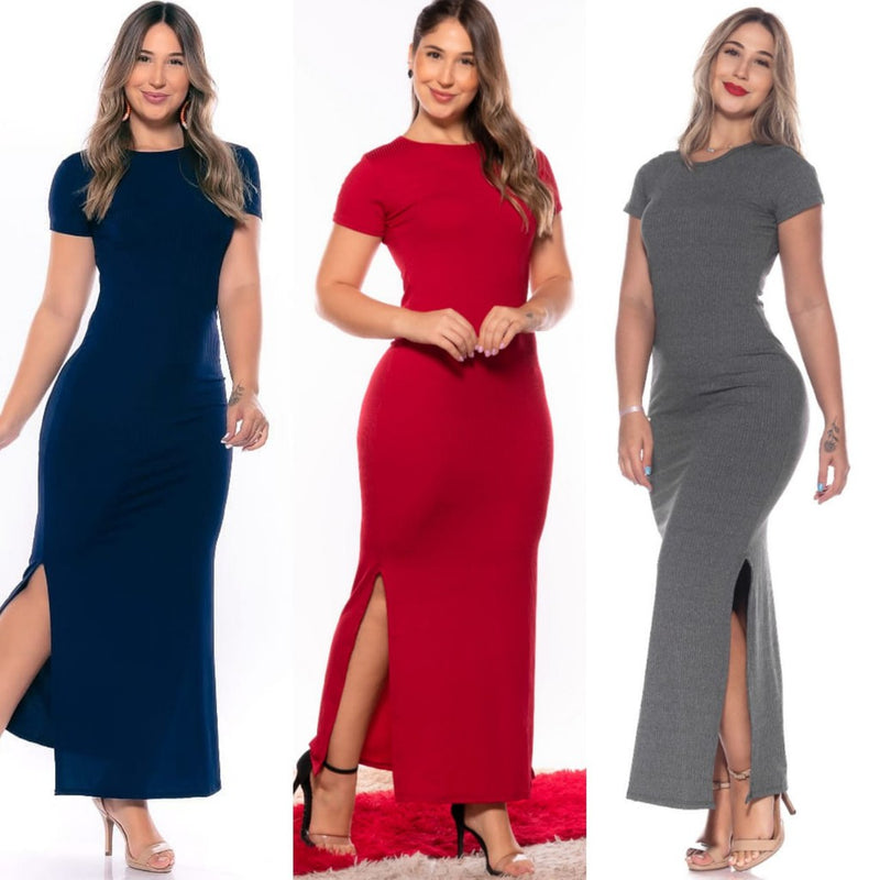 Long Short Sleeve Dress With Side Slits