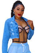 Jaqueta Jeans Feminina Cropped Rasgada – Tendência Estilo Blogueira