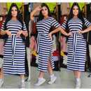 Vestido Feminino Midi Anne com Amarração na Cintura Super Tendência.