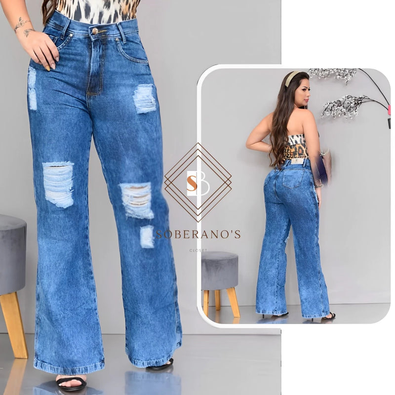 Women's Wide Leg Pantalone High Waist Fabric Jeans