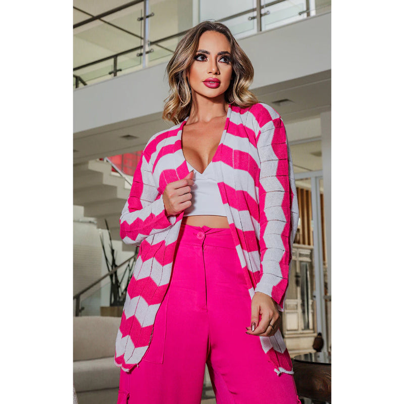 Women's Kimono Winter Zig Striped Knitting Coat