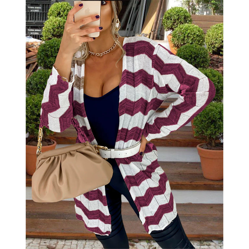 Women's Kimono Winter Zig Striped Knitting Coat