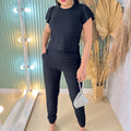 Conjunto Feminino Canelado Blusa Manga Babado + Calça Confortável Casual