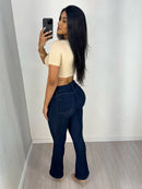 Calça Flare Jeans Feminina Cós Alto Levanta Bumbum Cintura Alta