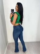 Calça Flare Jeans Feminina Cós Alto Levanta Bumbum Cintura Alta
