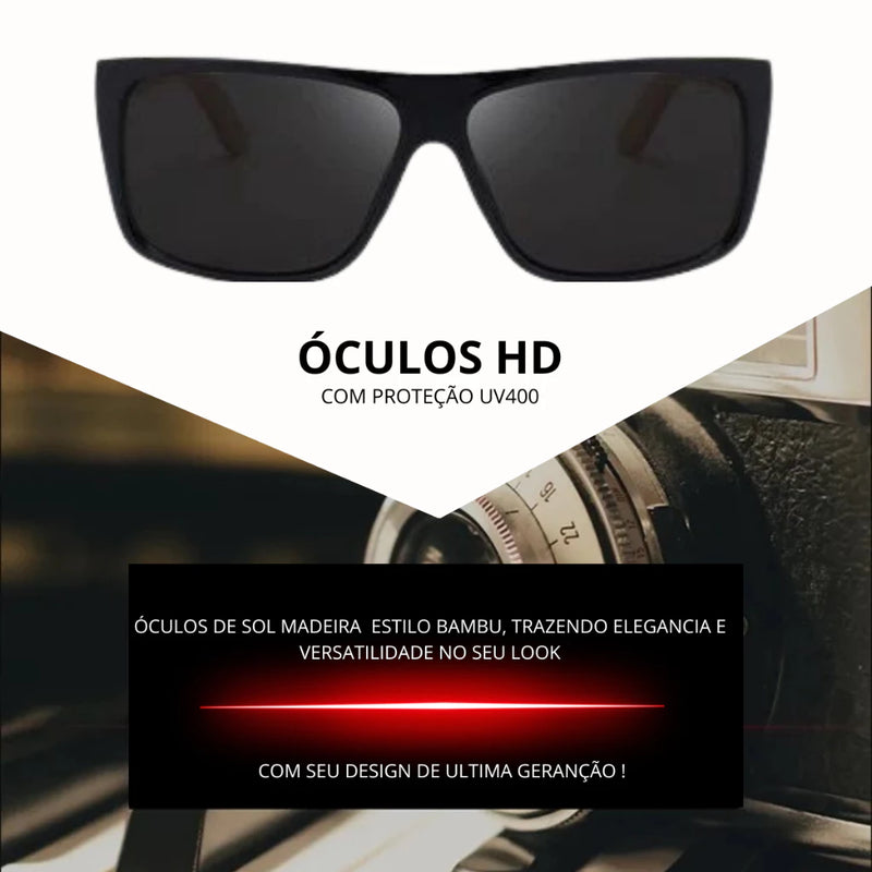 Óculos de Sol Madeira de Bambu Masculino Premium Quadrado