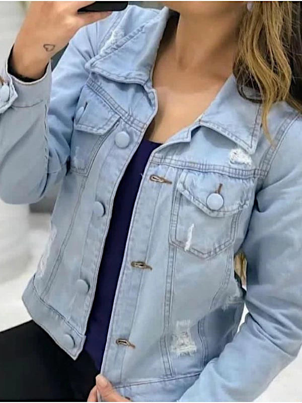 Jaqueta Jeans Claro Feminina Forrada de Botão