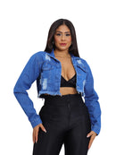Jaqueta Jeans Feminina Cropped Rasgada – Tendência Estilo Blogueira